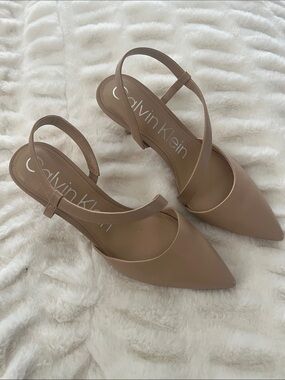 Calvin Klein Nude Pointed-Toe Slingback Heels
